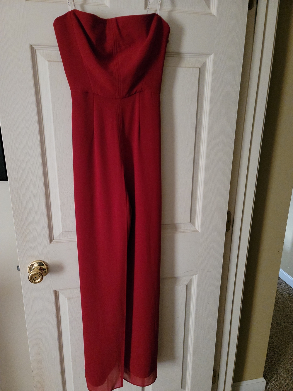 Halston Heritage Red Strapless Wide Leg Jumpsuit Evening Holiday Party